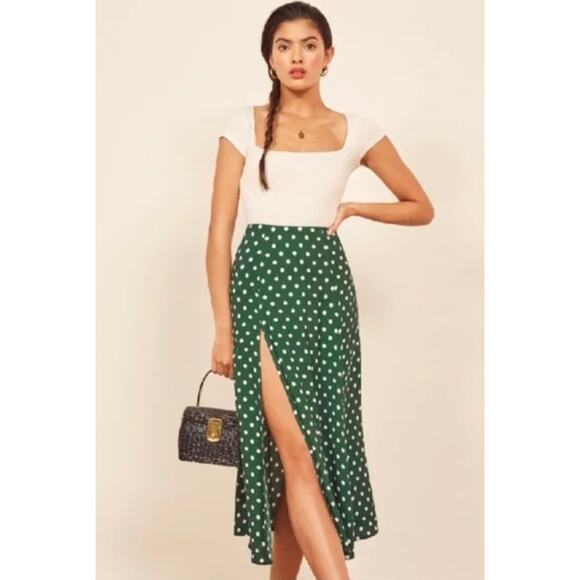 Reformation green zoe polka dot maxi slit skirt - Picture 6 of 6